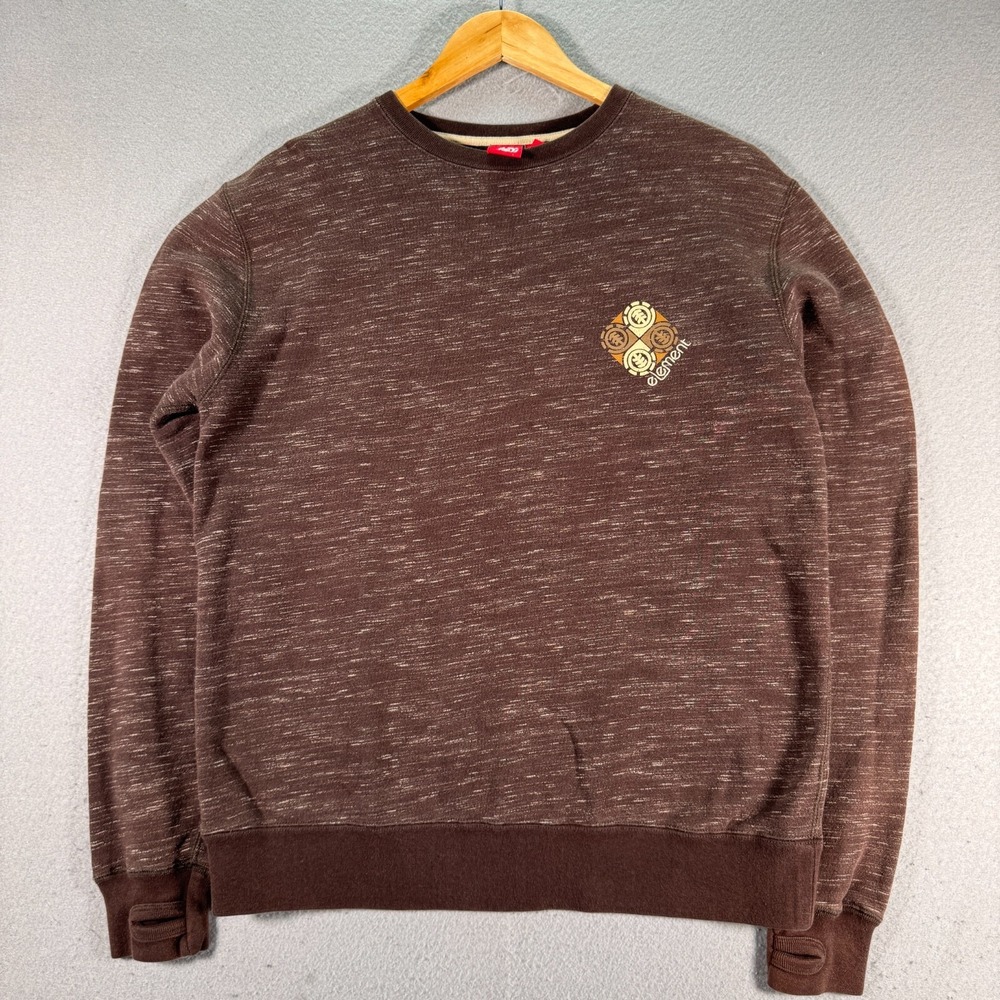 Vintage Element Crewneck Sweatshirt Mens Small Brown‎ Fleece Skate Surf Logo Y2K
